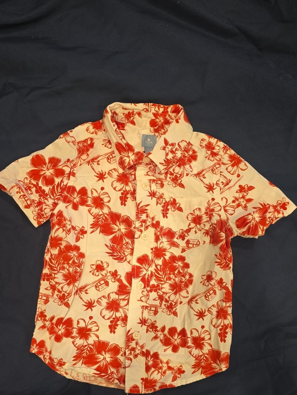 GAP Kids White Short-Sleeve Button-Down with Red Floral Print
